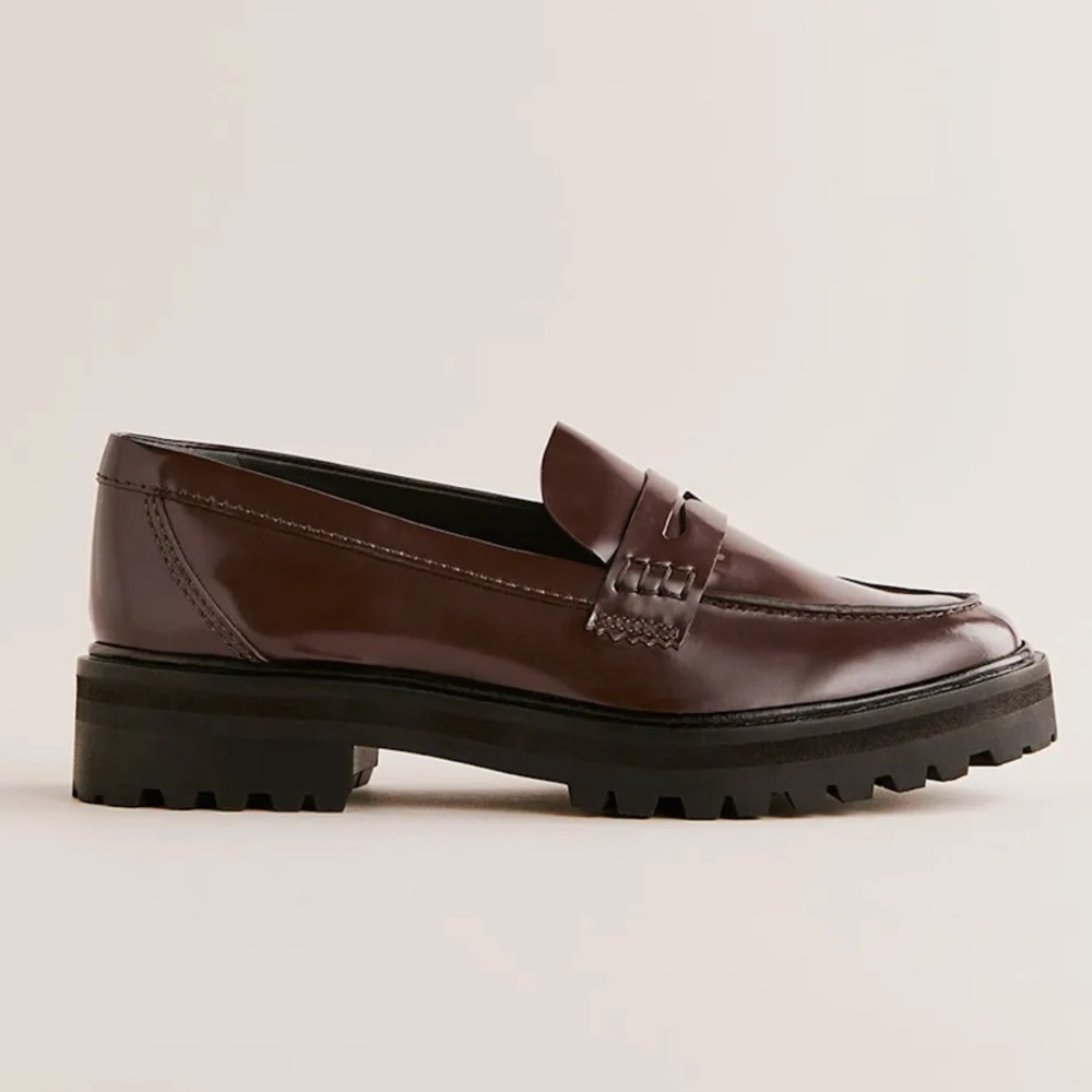 Reformation Agathea Chunky Loafer Leather Patent Shiny Platform Shoes Espresso - Picture 2 of 12